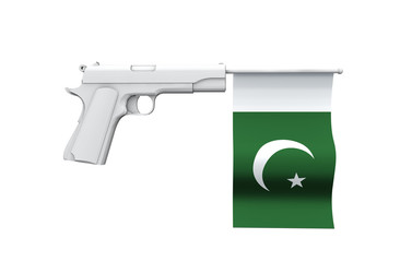 Pakistan gun control concept. Hand gun with national flag