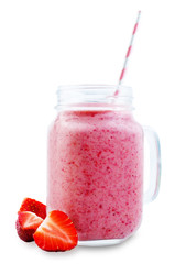 Strawberry banana smoothie on a white background