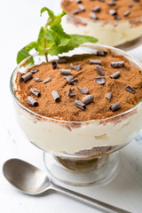 Glass of Italian Tiramisu Dessert Close-up
