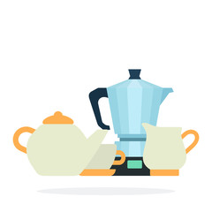 Coffee service with Electric coffee maker vector flat isolated