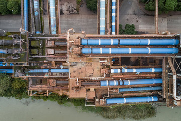 aerial view of industrial buildings in an abandoned factory