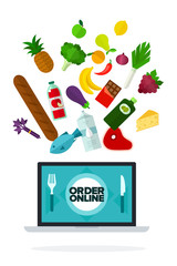 Order online on screen computer vector flat isolated