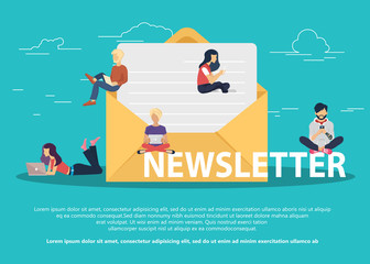 Flat design concept of regularly distributed news publication via e-mail with some topics of interest to its subscribers. Flat vector illustration. Newsletter concept