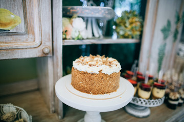 wedding cake with cream and nuts