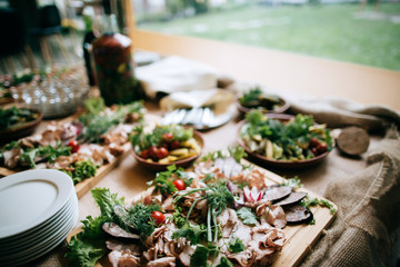  Various meat snacks on the buffet table