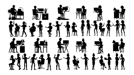 Business People Silhouette Set Vector. Man, Woman. Group Outline. Person Shape. Professional Team. Formal Suit. Male, Female. Black Isolated On White Illustration