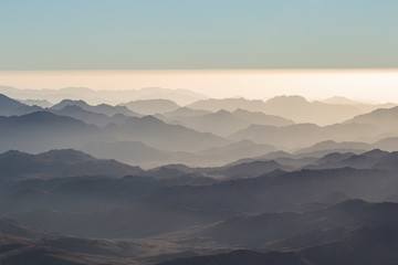 Fototapeta premium Egypt. Mount Sinai in the morning at sunrise. (Mount Horeb, Gabal Musa, Moses Mount). Pilgrimage place and famous touristic destination.