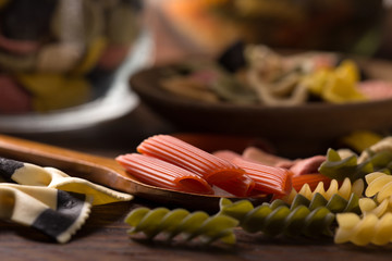 various coloured pasta