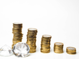 Diamond and Money Coins isolated, copy space