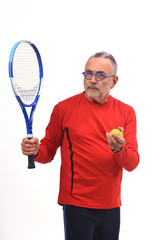 man playing tennis on white background