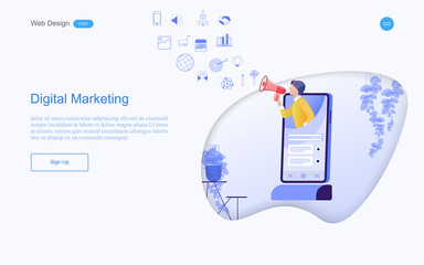 Modern flat design concept of marketing for banner and website templates Strategy and content management, analysis including marketing promotion, vector illustration. 