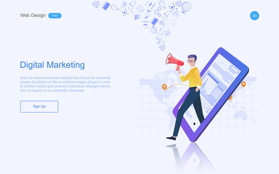 Modern flat design concept of marketing for banner and website templates Strategy and content management, analysis including marketing promotion, vector illustration. 