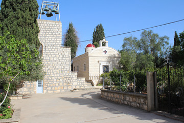 Mount Tabor in the Lower Galilee region of Northern Israel, Jezreel Valley, Afula, Tiberias, Israel. The Church of the Transfiguration and the Franciscan Monastery, nature, details and surroundings