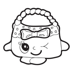 Cartoon doodle illustration of cute handbag or purse bag for coloring book, t-shirt print design, greeting card