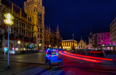 rickshaw motion lights in munich Marienplatz, travel bavaria