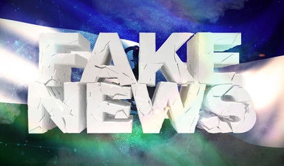 3D illustration of fake news concept with background flag of Lesotho.