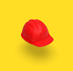 Fototapeta premium Red Helmet on Yellow Background, 3D Rendering
