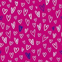 Hand-drawn heart shapes seamless pattern pink vector