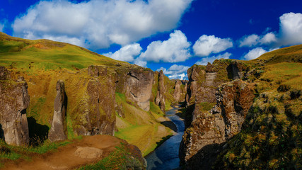 Amazing Fjadrargljufur canyon in summer, Iceland