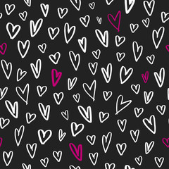 Hand-drawn heart shapes seamless pattern black vector