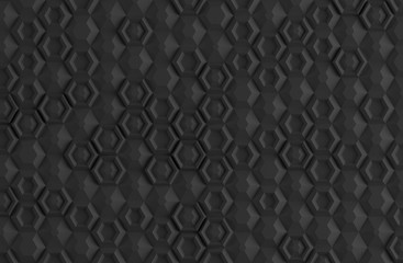 Parametric digital texture based on hexagonal grid with different volume and internal pattern 3D illustration