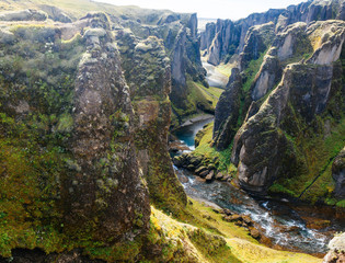 Amazing Fjadrargljufur canyon in summer, Iceland