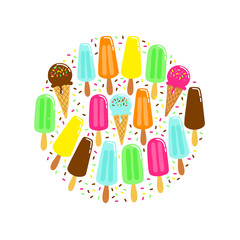 Cute Ice Cream collection background in vivid tasty colors ideal for banners, package etc