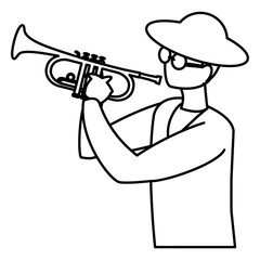 black musician jazz with hat and sunglasses playing trumpet