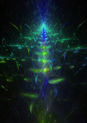 Abstract 3d illustration of energy fields. The concept of astral. Representations of aura and chakras. Colorful digital artwork background.