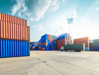Fototapeta premium Industrial Container yard for Logistic Import Export business,modern logistics transportation scene