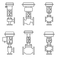 Set of control valve icons. Thin line vector