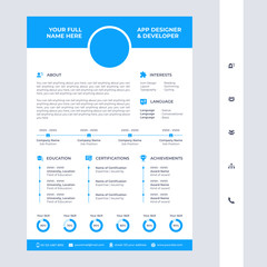 Fototapeta na wymiar cv / resume design template with glyph icons included