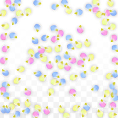 Vector Realistic Colorful Petals Falling on Transparent Background.  Spring Romantic Flowers Illustration. Flying Petals. Sakura Spa Design. Blossom Confetti. Design Elements for Wedding Decoration.