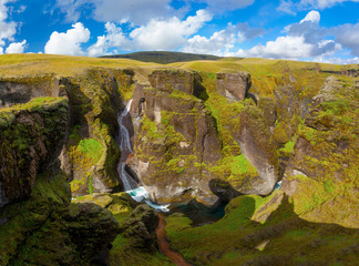 Amazing Fjadrargljufur canyon in summer, Iceland