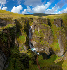 Amazing Fjadrargljufur canyon in summer, Iceland