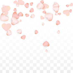 Love Hearts Confetti Falling Background. St. Valentine's Day pattern Romantic Scattered Hearts. Vector Illustration for Cards, Banners, Posters, Flyers for Wedding, Anniversary, Birthday Party, Sales.