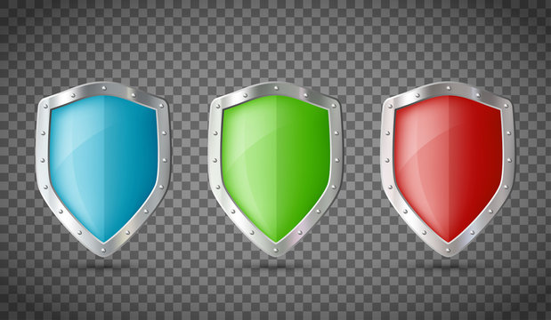 Set metal shields isolated on transparent background