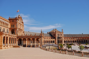 Fototapeta na wymiar Landscape view of famous ancient landmark Plaza de España. Seville Spain.