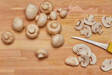 mushrooms on the cutting board