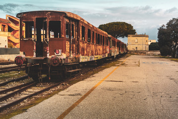 Fototapeta premium MANDURIA-ITALY/DECEMBER 2017: Abandoned train