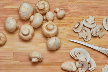 mushrooms on the cutting board