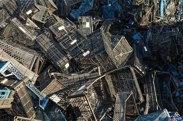 Pressed plastic crates boxes ready for recycling.