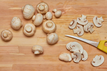 mushrooms on the cutting board