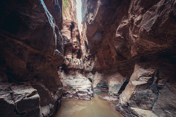 One of the most famous landmarks of Wadi Rum valley in Jordan - Khazali Canyon