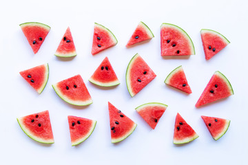 Red ripe watermelon sliced  on a white background.