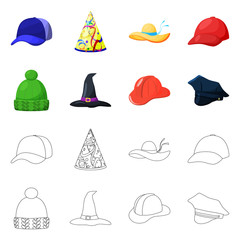 Vector illustration of clothing and cap sign. Set of clothing and beret vector icon for stock.