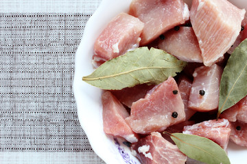 meat with spices for kebabs in the plate