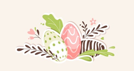 Colorful easter eggs with floral elements. Vector illustration