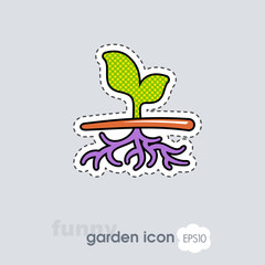 Plant with roots flat vector icon, garden