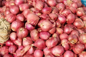 Onions and shallots for cooking at market